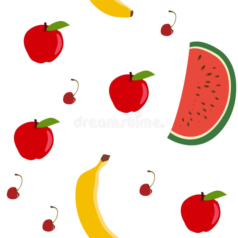 Modelo inconsútil - manzana, sandía, plátano, cereza Gráficos de vector ilustración del vector Modelo inconsútil - manzana, sandía, plátano, cereza Gráficos de vector ilustración del vector