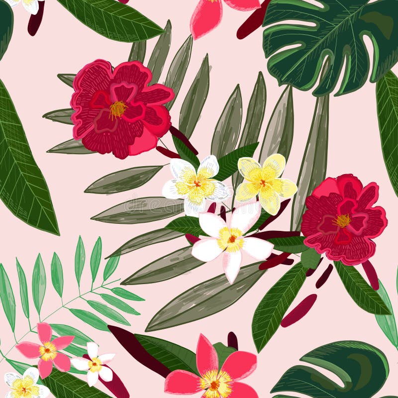 Modelo inconsútil para el diseño de la materia textil Flores tropicales rojas Frangipani ilustración del vector Modelo inconsútil para el diseño de la materia textil Flores tropicales rojas Frangipani ilustración del vector
