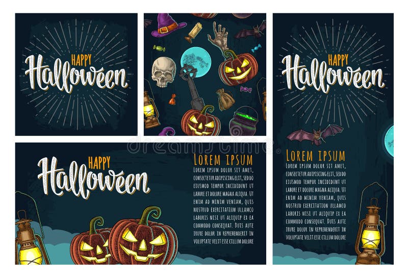 Modelo inconsútil para el partido de Halloween Grabado del color del vintage ilustración del vector Modelo inconsútil para el partido de Halloween Grabado del color del vintage ilustración del vector