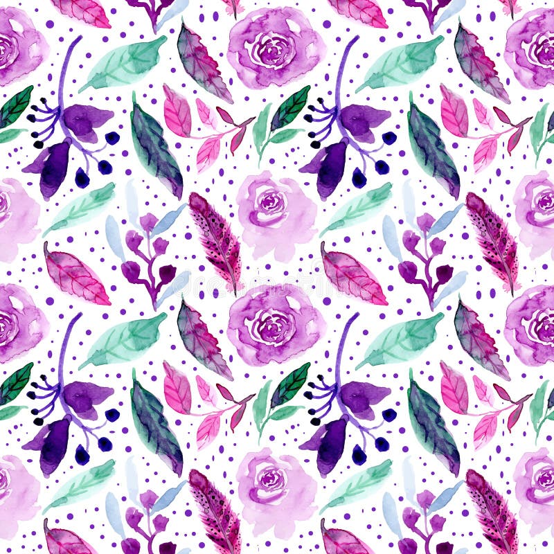 Modelo inconsútil púrpura verde floral de la acuarela stock de ilustración Modelo inconsútil púrpura verde floral de la acuarela stock de ilustración