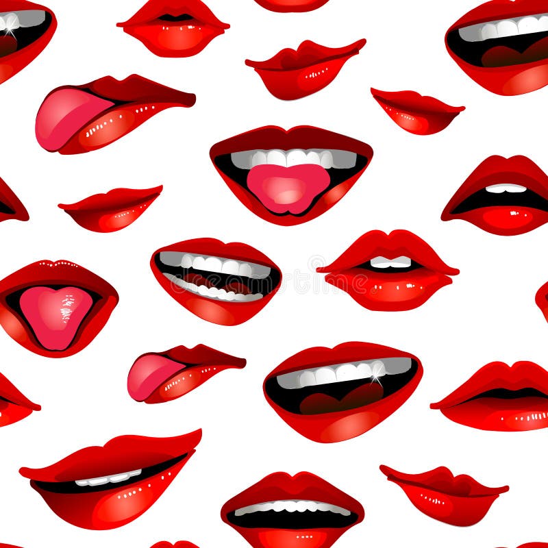 Modelo inconsútil realista moderno de la belleza con los labios aislados en blanco ilustración del vector Modelo inconsútil realista moderno de la belleza con los labios aislados en blanco ilustración del vector