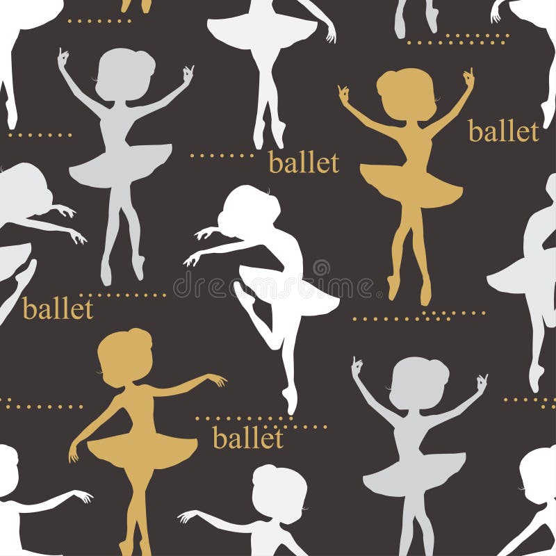 Pattern with silhouette of ballerinas. Retro seamless pattern. Hand drawn illustration. Pattern with silhouette of ballerinas. Retro seamless pattern. Hand drawn illustration.