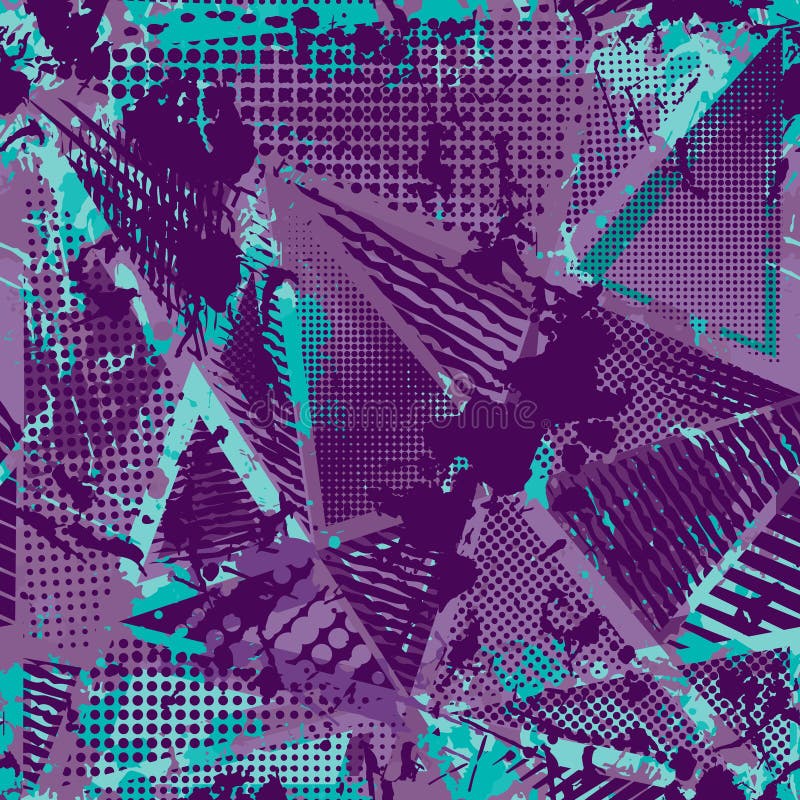 Modelo inconsútil urbano abstracto Fondo de la textura de Grunge El descenso rascado rocía, los triángulos, puntos, pintura de es