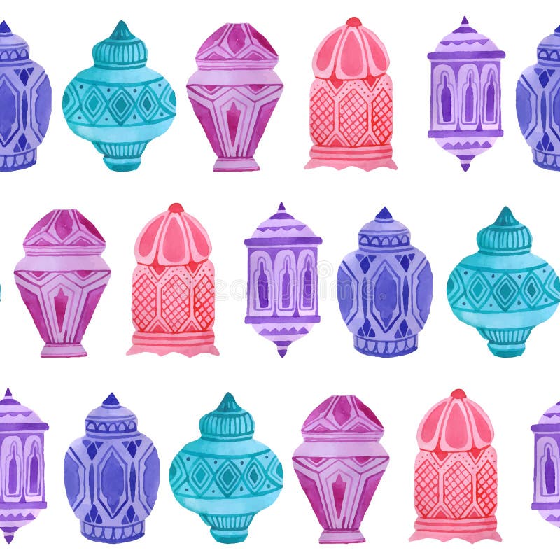 Modelo inconsútil árabe del Ramadán de la acuarela ilustración del vector Modelo inconsútil árabe del Ramadán de la acuarela ilustración del vector