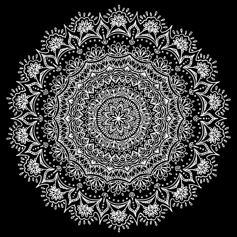 Modelo indio de los motivos Cordón redondo de la mandala del vector con la impresión floral stock de ilustración Modelo indio de los motivos Cordón redondo de la mandala del vector con la impresión floral stock de ilustración