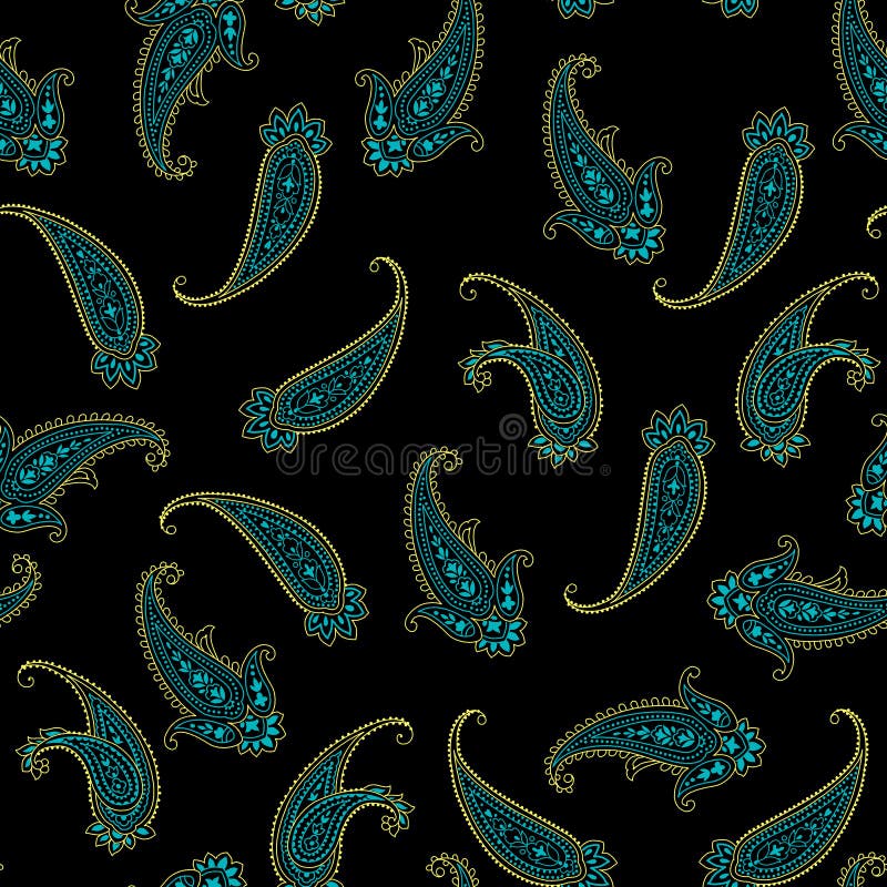 Modelo indio inconsútil de Paisley con color negro stock de ilustración Modelo indio inconsútil de Paisley con color negro stock de ilustración