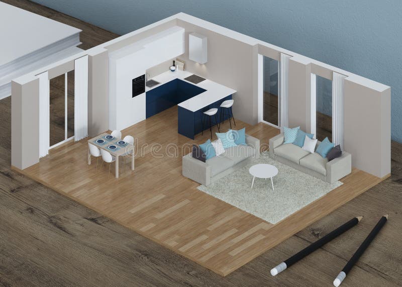 Modelo interior no desktop modelagem 3D ilustração royalty free Modelo interior no desktop modelagem 3D ilustração royalty free