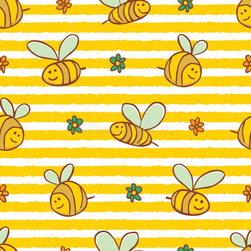 Modelo lindo de la repetición de las abejas y de las flores de las rayas amarillas del vector Conveniente para el papel de regalo libre illustration Modelo lindo de la repetición de las abejas y de las flores de las rayas amarillas del vector Conveniente para el papel de regalo libre illustration