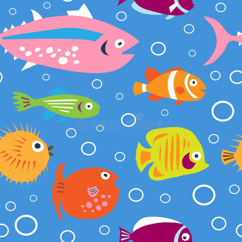 Modelo lindo del ` s de los niños con los pescados tropicales decorativos stock de ilustración Modelo lindo del ` s de los niños con los pescados tropicales decorativos stock de ilustración