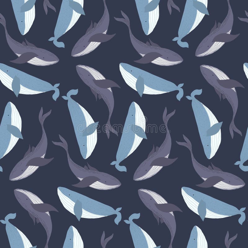 Modelo marino azul marino con las ballenas exhaustas de la mano stock de ilustración Modelo marino azul marino con las ballenas exhaustas de la mano stock de ilustración