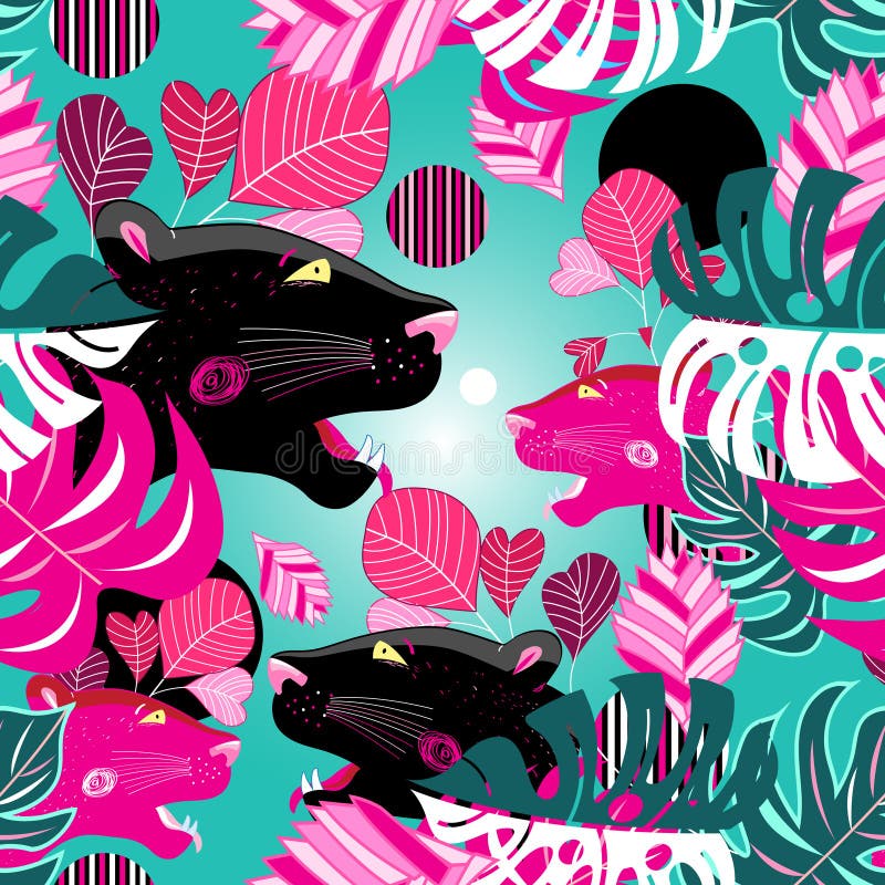Modelo multicolor del vector inconsútil de la selva con los retratos del PA stock de ilustración Modelo multicolor del vector inconsútil de la selva con los retratos del PA stock de ilustración
