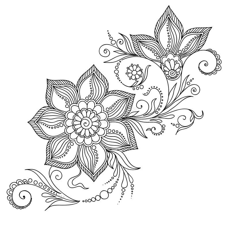 Modelo para el libro de colorear Elementos florales en estilo indio stock de ilustración Modelo para el libro de colorear Elementos florales en estilo indio stock de ilustración