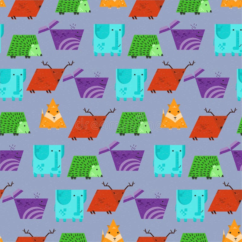 Modelo texturizado de los niños con los animales geométricos lindos ilustración del vector