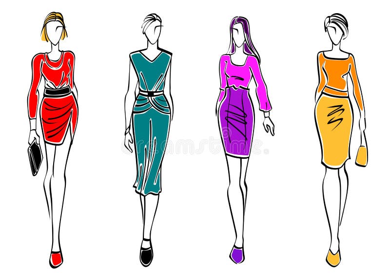 De Forma Em Vestidos Coloridos, Estilo Do Esboço Ilustração do Vetor - Ilustração de modelo, supermodelo: 72166716