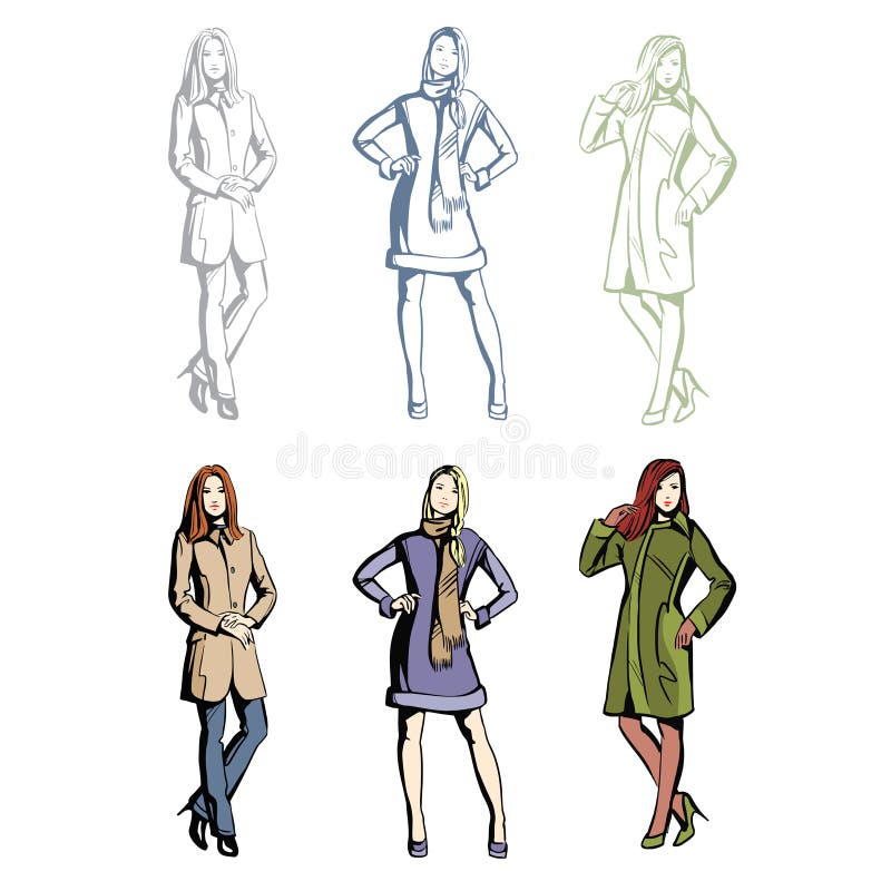 Modelos De Moda En La Ropa De La Primavera Ilustración del Vector -  Ilustración de ropas, fashionable: 66741219
