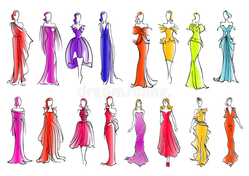 Modelos De Moda En Vestidos Estilo Del Bosquejo Ilustración del - Ilustración de vestido, bosquejo: 72166716