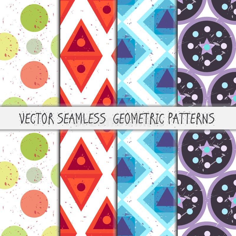 Modelos inconsútiles geométricos coloridos del Grunge fijados stock de ilustración Modelos inconsútiles geométricos coloridos del Grunge fijados stock de ilustración