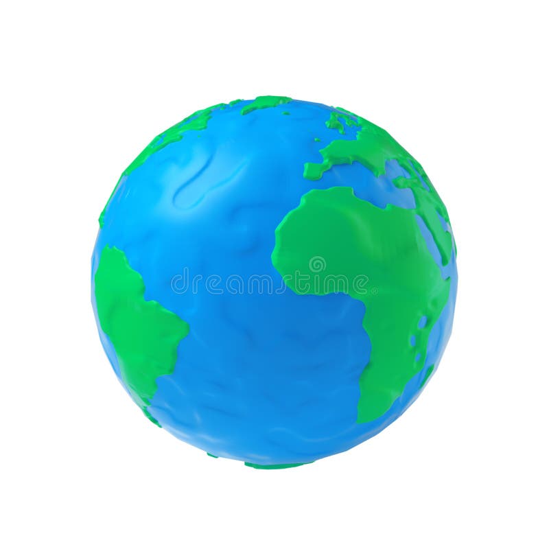 Earth Globe Modeling from Plasticine Blue and Green Clay on a white background 3d Rendering. Earth Globe Modeling from Plasticine Blue and Green Clay on a white background 3d Rendering