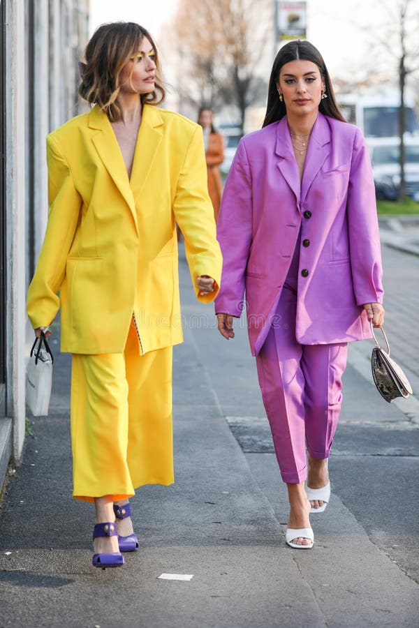Models Wear a Purple and a Yellow Suit during the Gucci Fashion Show at the  Women`s Fashion Week Fall / Winter 2020 in Milan Editorial Photo - Image of  fashionable, person: 173250416