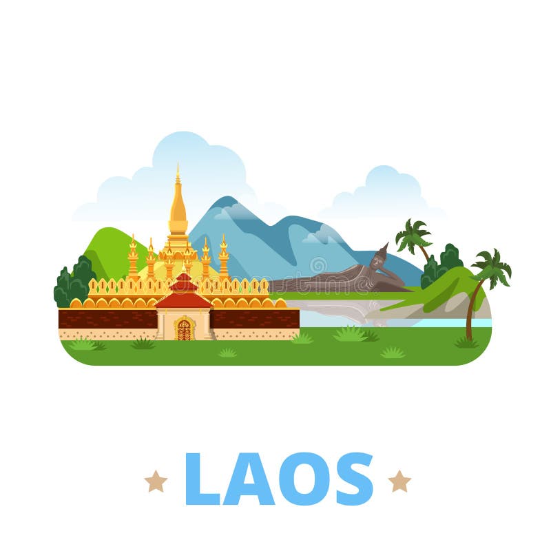 Modelul de design al țării din Laos, stilul desenat plat pe care îl avem stock illustration