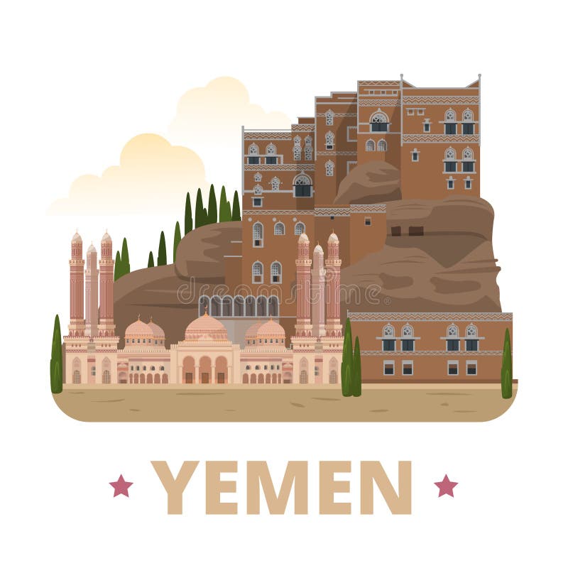 Modelul de design al țării yemenului pentru desene animate plate cu stil w vector illustration