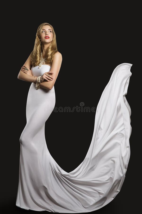 Modemodell Wedding Bride Dress, kvinnaskönhet i den vita kappan royaltyfria bilder Modemodell Wedding Bride Dress, kvinnaskönhet i den vita kappan royaltyfria bilder