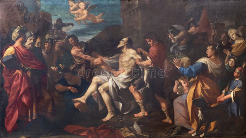 MODENA, ITALY - APRIL 14, 2018: The painting of Martyrdom of St. Bartholomew the Apostle in church Chiesa di San Bartolomeo royalty free stock photography MODENA, ITALY - APRIL 14, 2018: The painting of Martyrdom of St. Bartholomew the Apostle in church Chiesa di San Bartolomeo royalty free stock photography