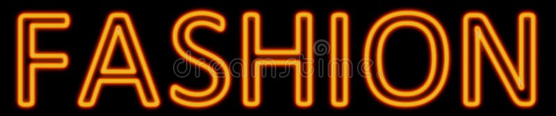 Abstract 3d rendered words fashion orange neon sign on black background. Abstract 3d rendered words fashion orange neon sign on black background