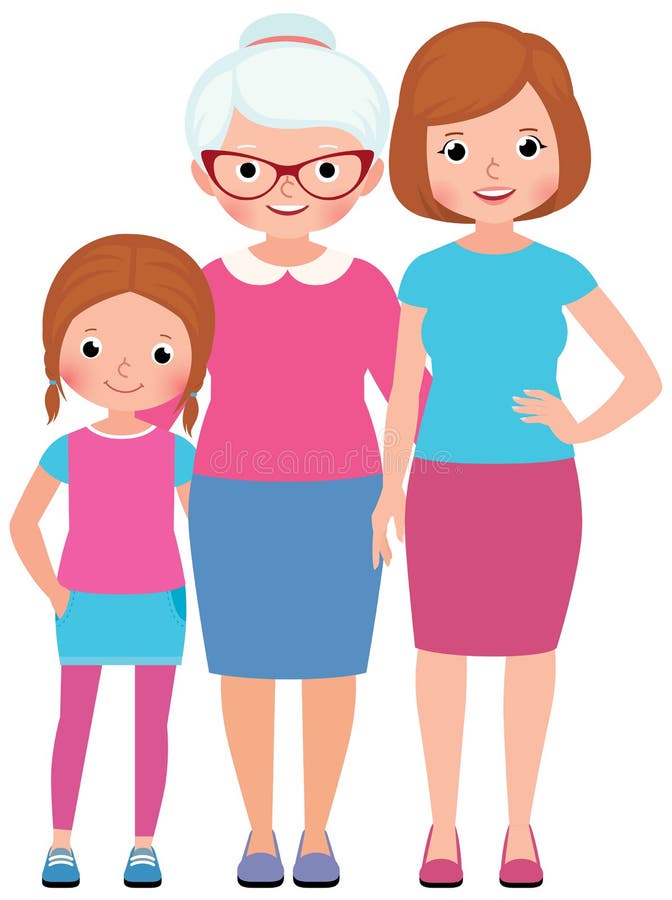 Moder för familjståendedotter och utveckling för farmor tre vektor illustrationer Moder för familjståendedotter och utveckling för farmor tre vektor illustrationer