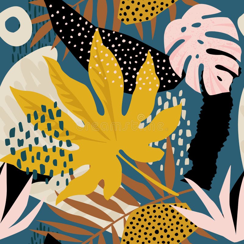 Moderiktig sömlös exotisk modell med tropiska växter och djurtryck också vektor för coreldrawillustration Modern abstrakt design vektor illustrationer