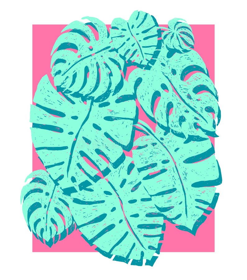 Moderiktiga monsterapalmträd på en rosa bakgrund, vektorillustration Sommardesignbeståndsdelar för ferie, lopp, strand stock illustrationer Moderiktiga monsterapalmträd på en rosa bakgrund, vektorillustration Sommardesignbeståndsdelar för ferie, lopp, strand stock illustrationer