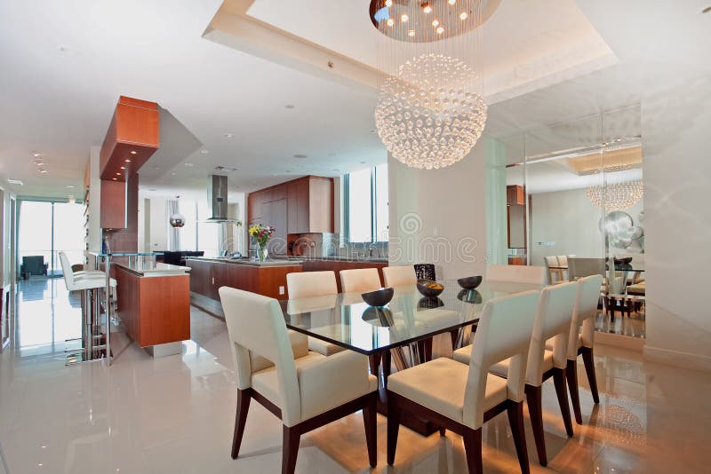 Modern öppen kök och matsal arkivfoto bild av dining, skåp: 27893948