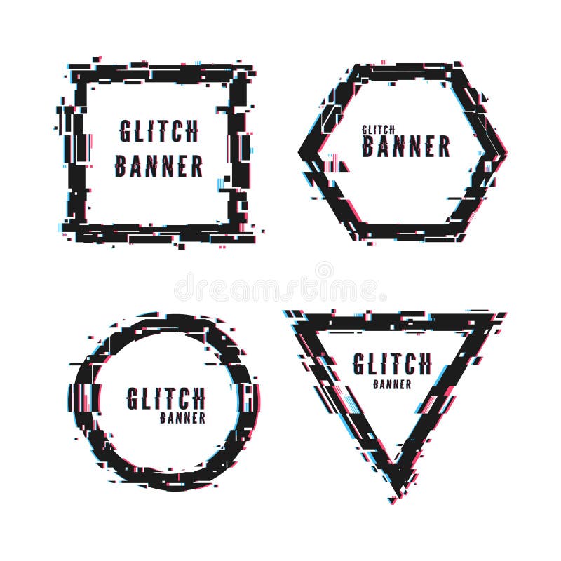 Modern abstract banners set in distorted glitch style. Geometric frame shape with glitch effect. Vector illustration isolated stock illustration Modern abstract banners set in distorted glitch style. Geometric frame shape with glitch effect. Vector illustration isolated stock illustration