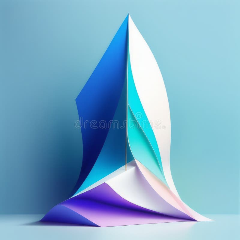 Modern abstract geometric shape. 3d render paper ship in blue sea royalty free illustration