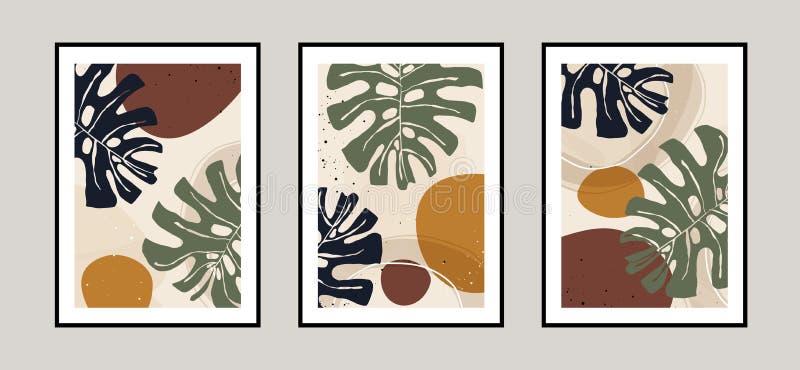 Modern Abstract Leaves Line Art Background with Different Shapes for