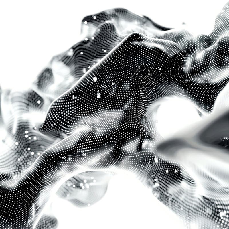 Abstract rendering with metallic dots on a wavy surface isolated on white background stock illustration.