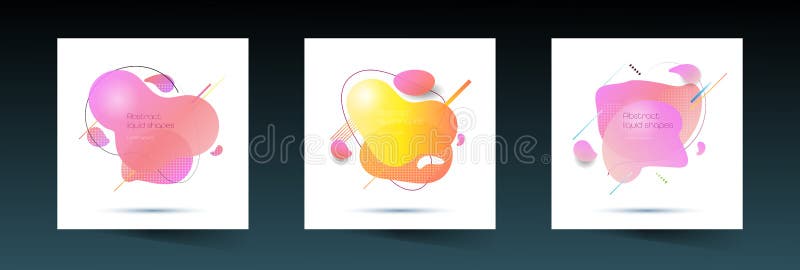 Modern abstract vector fluid, liquid shape design, banner set. Illustration minimal flat geometric, liquid form with gradient colo royalty free illustration Modern abstract vector fluid, liquid shape design, banner set. Illustration minimal flat geometric, liquid form with gradient colo royalty free illustration