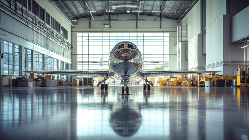 In a modern aerospace engineering facility, engineers and technicians meticulously design and build innovative aircraft vector illustration