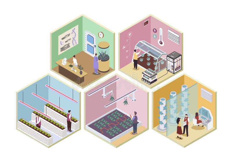 Modern Agricultural Isometric Rooms vector illustration