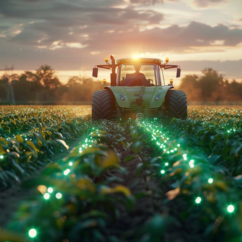 Modern agricultural technologies optimize farming practices, revolutionizing efficiency stock illustration