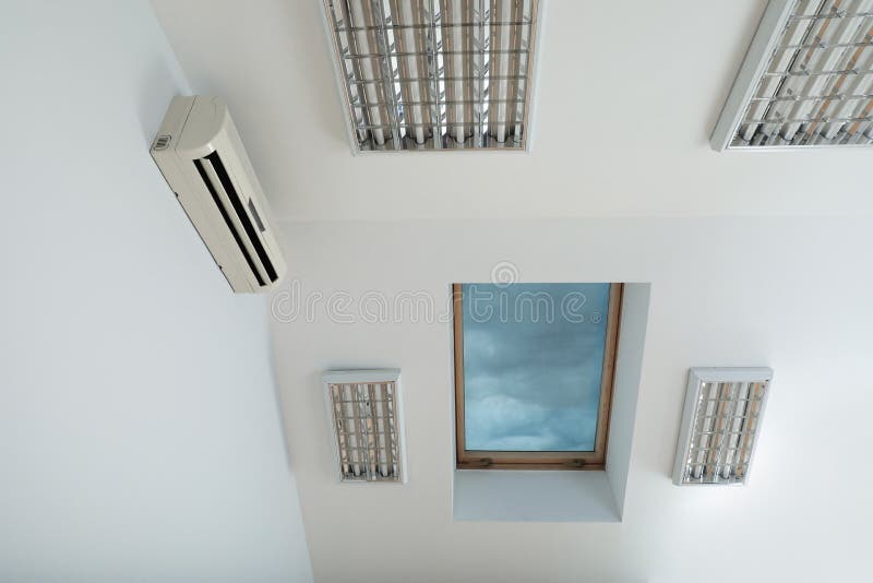 Modern Air Conditioner on White Wall Indoors Stock Photo Image of