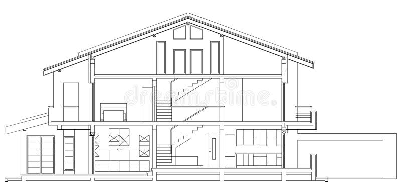 Modern American House Facade Section royalty free illustration