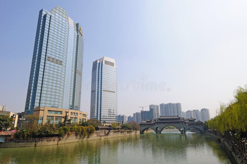 Modern and ancient building in Chengdu royalty free stock photography