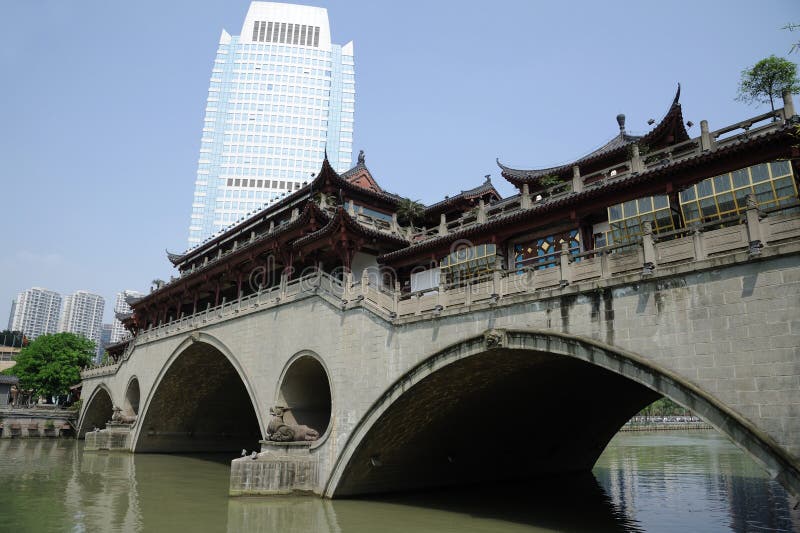 Modern and ancient building in Chengdu stock images