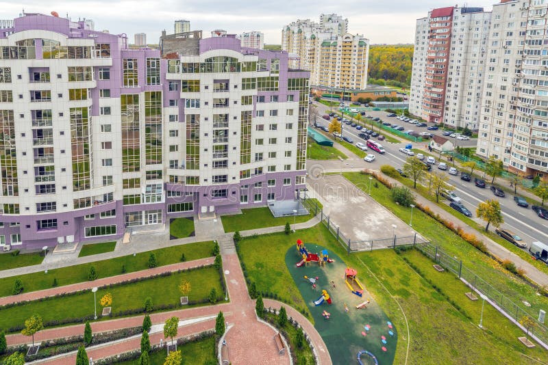 Modern apartment buildings in the new district of Moscow stock photo