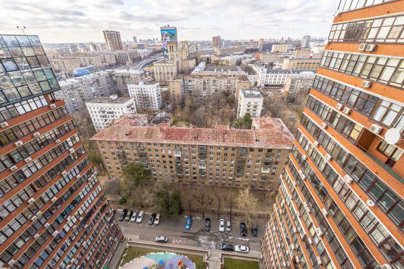 Modern apartment buildings in the new district of Moscow stock photo