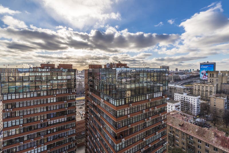Modern apartment buildings in the new district of Moscow stock photo