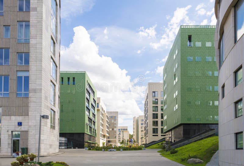 Modern apartment buildings in the new district of Moscow royalty free stock images