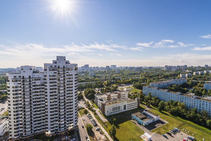 Modern apartment buildings in the new district of Moscow stock image