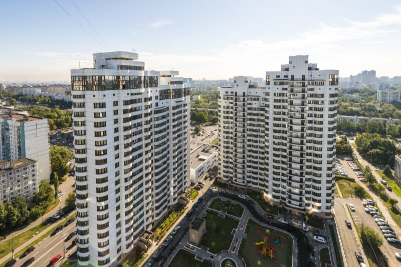 Modern apartment buildings in the new district of Moscow royalty free stock photo